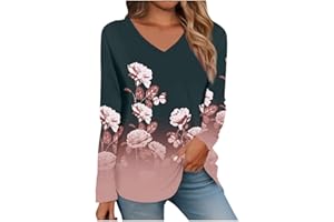 VEZAD JXQCWY Womens Tops Dressy Casual Long Sleeve V Neck Blouse Fall Spring Retro Geometric Printed Office Work T-Shirt