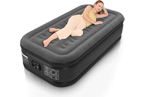 Ezyrest Twin Air Mattress Twin with Built in Pump 18" Double Height Inflatable Mattress with Soft Flocked Top & Carry Bag Adjustable Blow Up Mattress Portable Air Bed for Guest Indoor Travel-Black