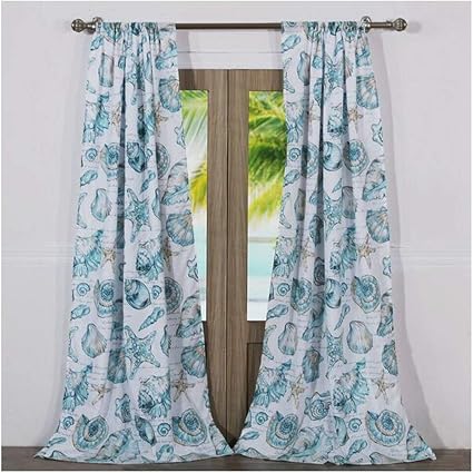 Seaside Seashell Coastal Beach Inspired Window Treatments Tab Top
