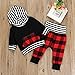 2pcs Outfit Newborn Baby Boy Girl Long Sleeve Black Hoodie with Check Pocket Tops Plaid Long Pants Clothes