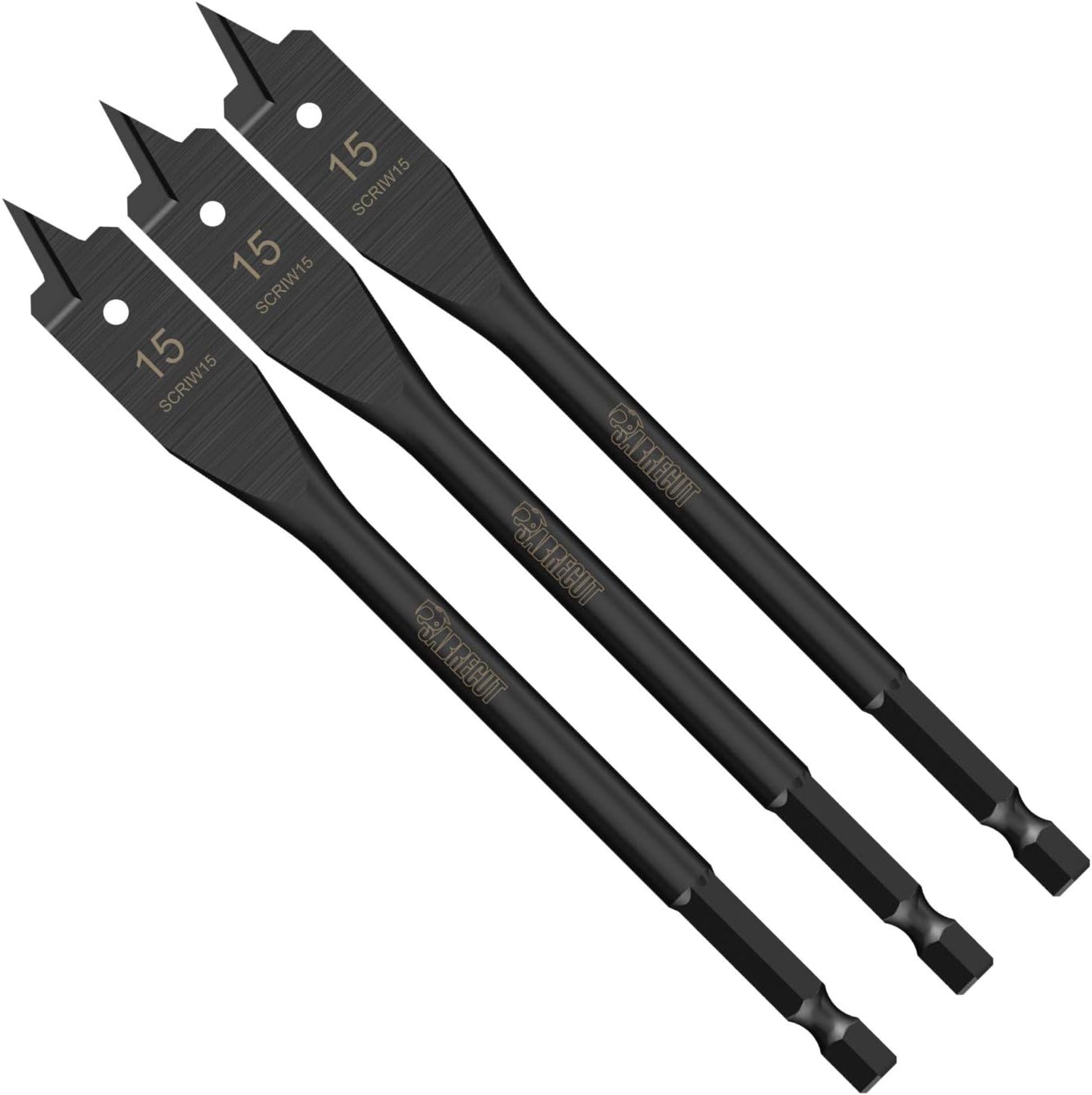 3 x SabreCut SCRIW15_3 15mm x 152mm Impact Rated Flat Wood Spade Bits for Softwood Hardwood Chipboard