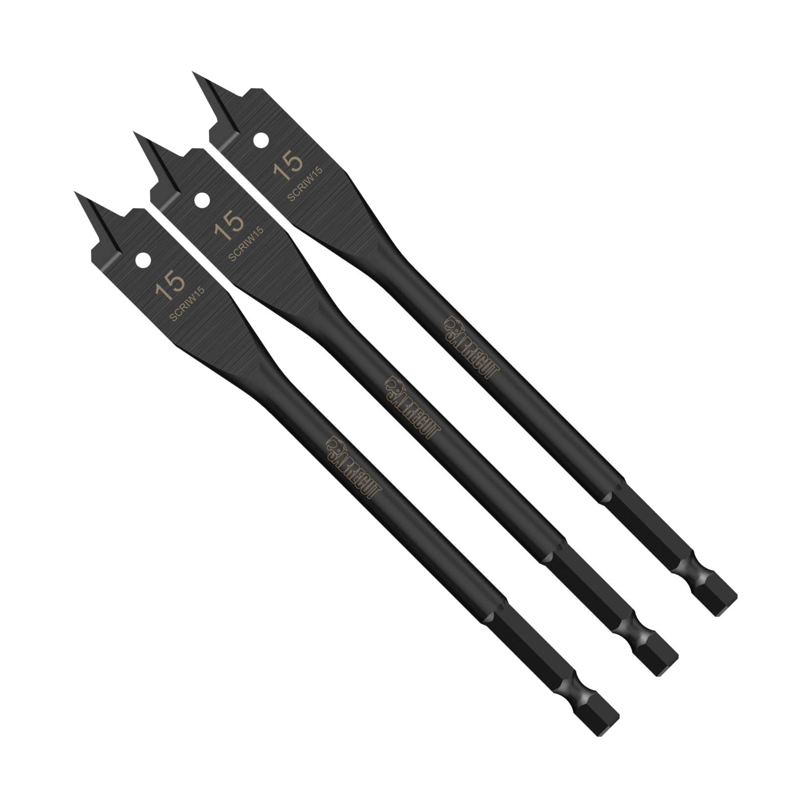3 x SabreCut SCRIW15_3 15mm x 152mm Impact Rated Flat Wood Spade Bits for Softwood Hardwood Chipboard