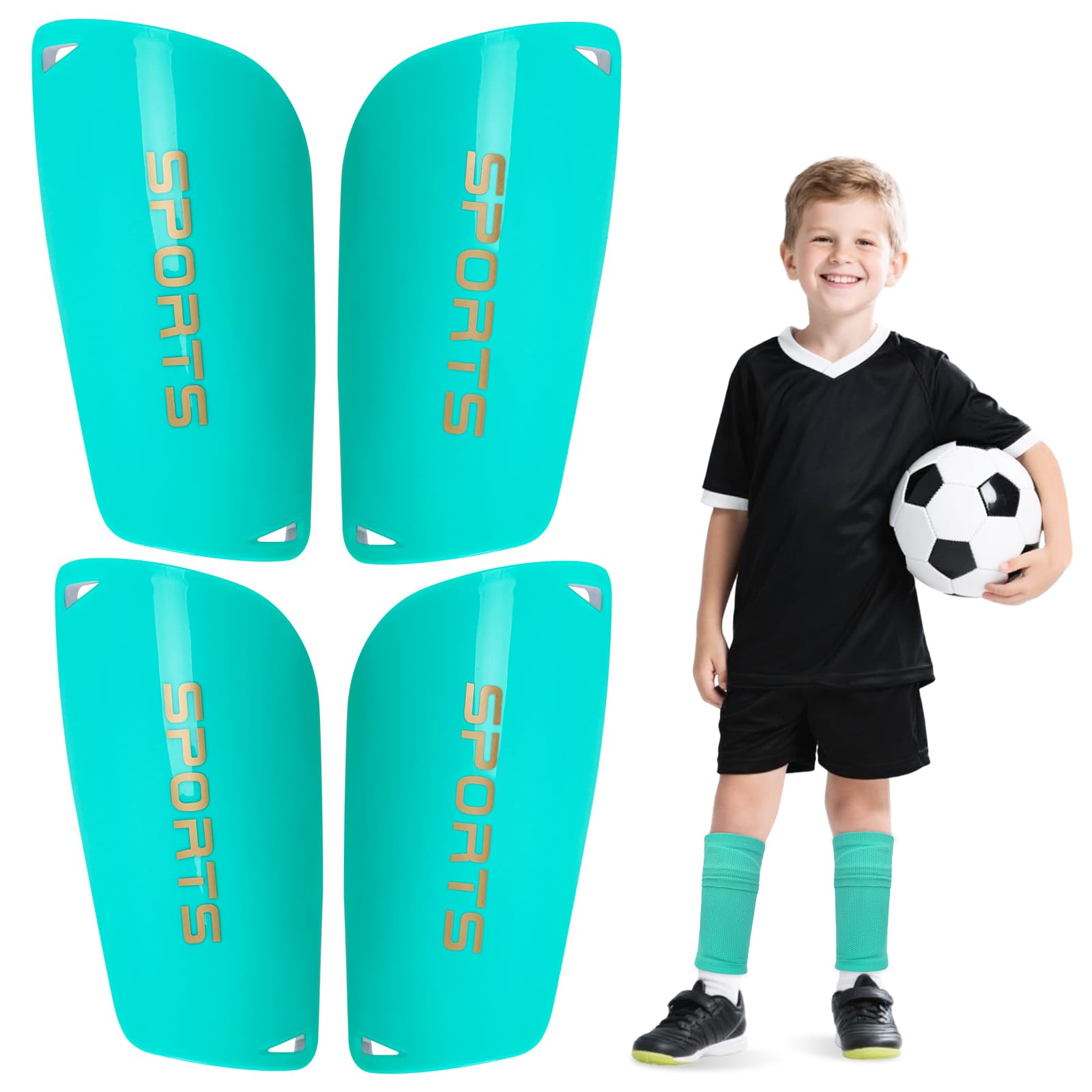 Photo 1 of 2 Pairs Soccer Shin Guards for Kids Teenagers Slide-in Shin Guards with EVA Padding & PP Shell–Extra-Lightweight Protective Shin Pads for Games Training & Extracurriculars (Aqua, M)
