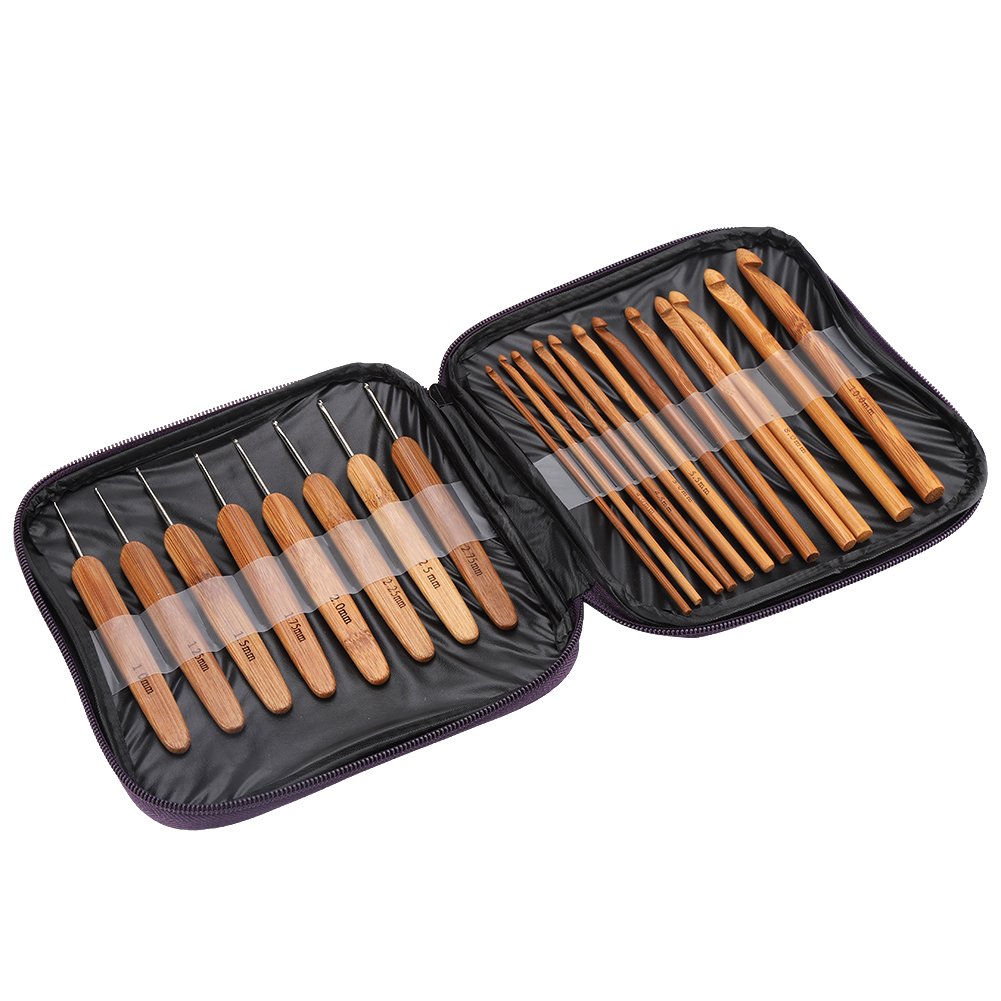 20pcs Bamboo Crochet Hooks Needles Knit Weave Craft Yarn DIY Sewing Tools Knitting Bamboo Crochet Hook Set with Case DIY Tools
