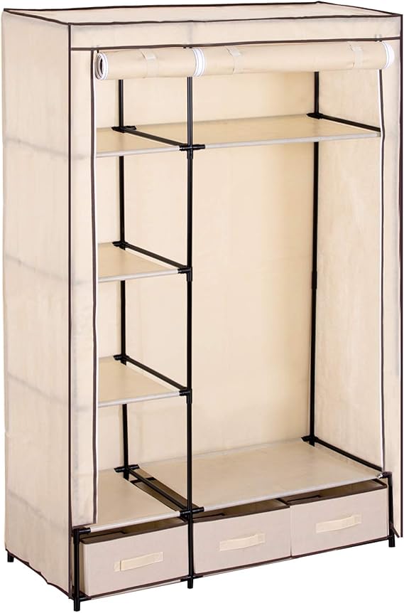WOLTU Large Canvas Wardrobe Cream Fabric Portable Closet Clothes