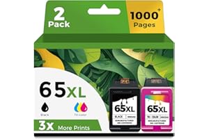 UBINKI 65XL Ink Cartridges Black/Color Combo Pack Replacement for HP Ink 65 HP65 XL HP65XL use for 5000 5055 3755 3700 3772 3722 2600 2622 3752 2652 2655 2640 5052 5010 Printer High Yield (2 Pack)