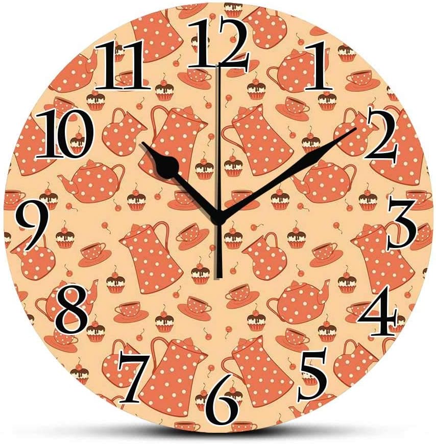 BCWAYGOD Silent Wall Clock,Tea Party,Old Fashioned Tea Set with