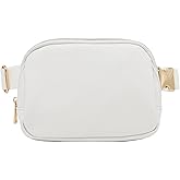 Lightweight Soft PU Pebbled Leather Sling Fanny Pack Belt Bag with Gold Metal Buckle (White)