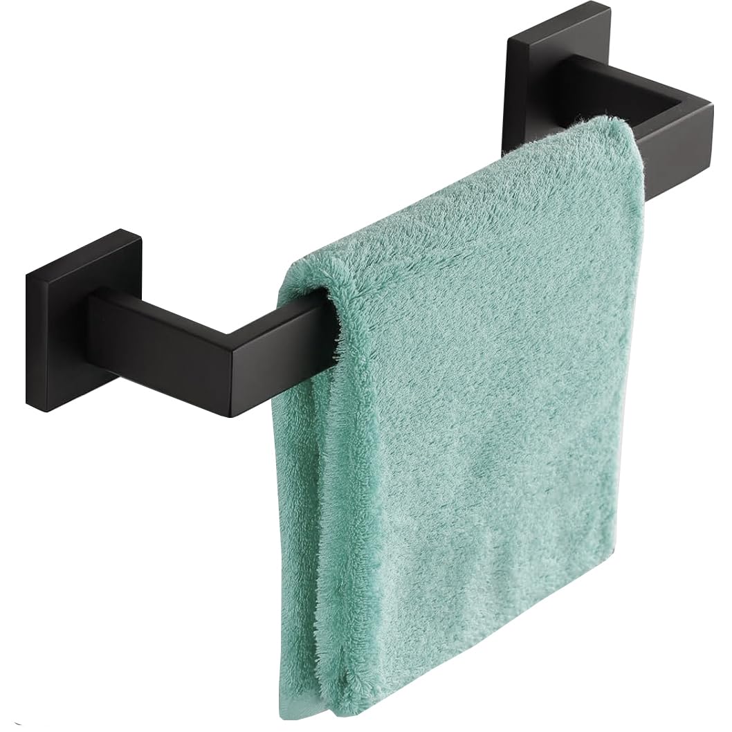 Photo 1 of 12 Inch Towel Bar for Bathroom 12/16/24/28/32/36 Inch Kitchen Towel Holder Matte Black Towel Rod Wall Mounted SUS304 Rustproof Towel Rack Modern Square Design (1, Matte Black, 12 Inch)