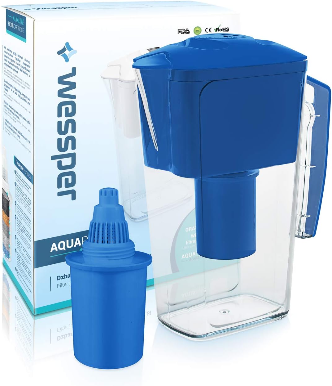 Wessper Alkaline Water Filter Jug AQUApro(2.5L) with 1 Filter Cartridge