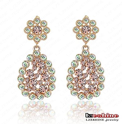 USMagic Fashion Unique 38*18Mm 18K Gold Plate Austrian Crystal Round Earring Flower Stud Earring For Women Er0026-C