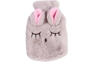Cute Rabbit Hot Water Bottle with Cover, Detachable Stuffed Animal Warm Water Bag,Leakproof PVC Warm Bag for Period Pain & Mu