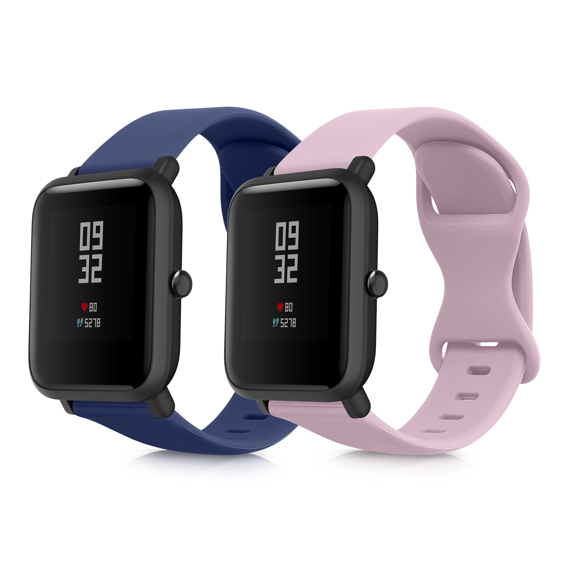 kwmobile Silicone Bands Compatible with Huami Amazfit Bip/Bip Lite/Bip U/Pop (Set of 2) - Size S 14-19.8 cm - Dark Blue/Dusty Pink