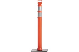 Crowd Control Warehouse Orange 45" Delineator Post with Base, 3" Reflective Collars, 10lb Rubber Base, Impact-Resistant LDPE (Low-Density Polyethylene) – Parking Cones, Road Cones, Traffic Barrier