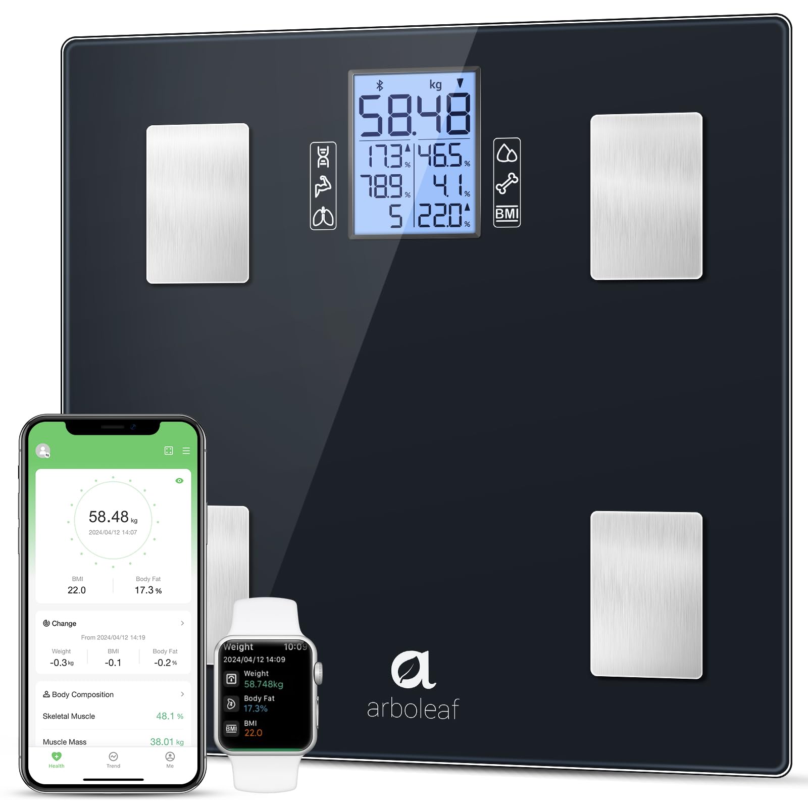 arboleaf Scales for Body Weight, Smart Bathroom Scales Body Composition Monitors with 14 Measurements, High Precision Measuring Body Fat Scales for Weight, Muscle Mass, BMI etc, 28st/180kg/400lb