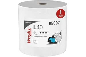WypAll PowerClean L40 Cloths Extra Absorbent Wipes, Jumbo (05007), Bulk Paper Wipers, White (1 Roll of 750 Sheets)