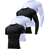 HOPLYNN 4/5 Pack Workout Compression Shirts Men Long/Short Sleeve Rash Guard Athletic Undershirt Gear T Shirt for Sports
