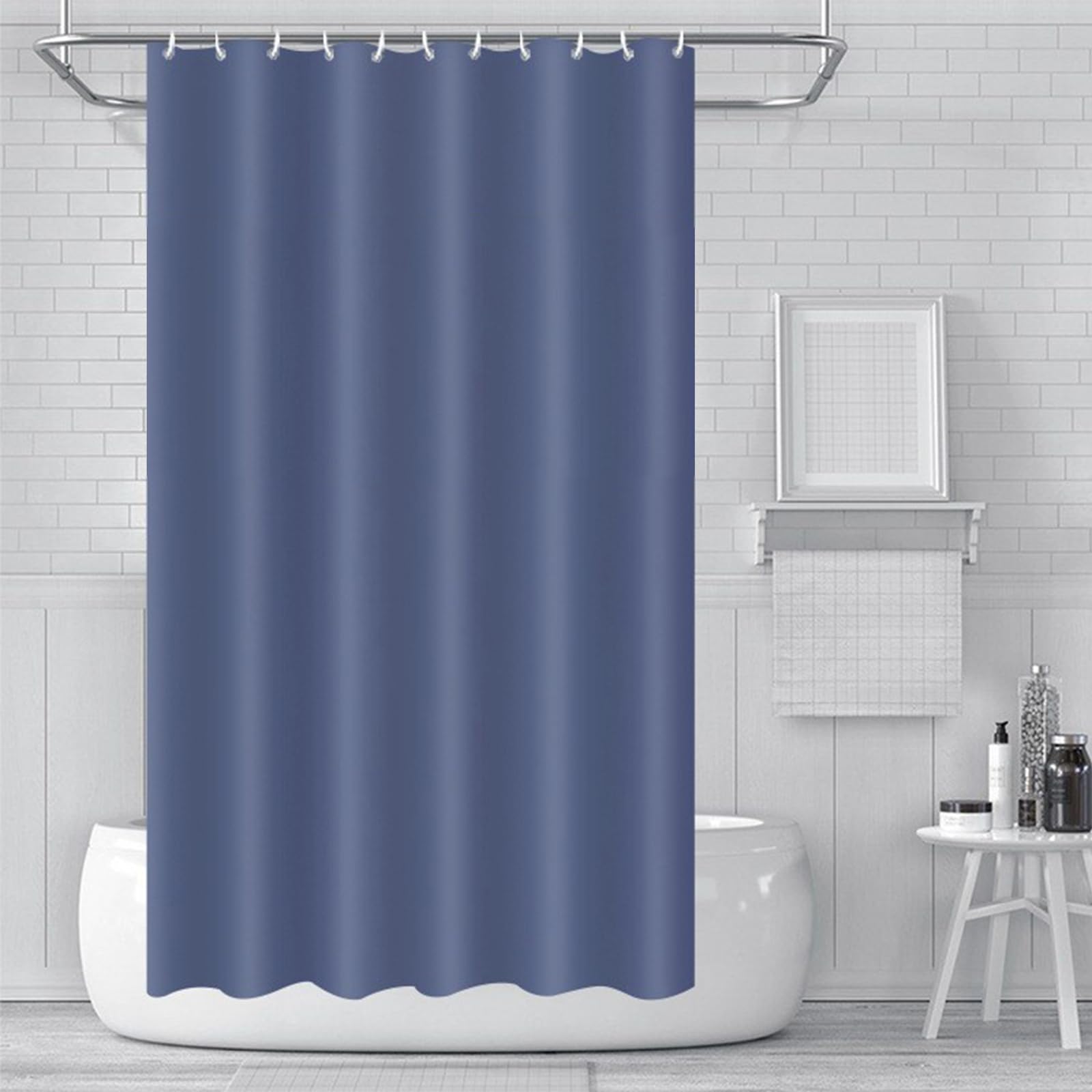 ECO Mould Proof Shower Curtain 180x180cm, Solid Grey-Blue PEVA Waterproof Heavy Duty With 3 Magnets, 12 Plastic Hooks, Quick-Drying Washable Bathroom Decor