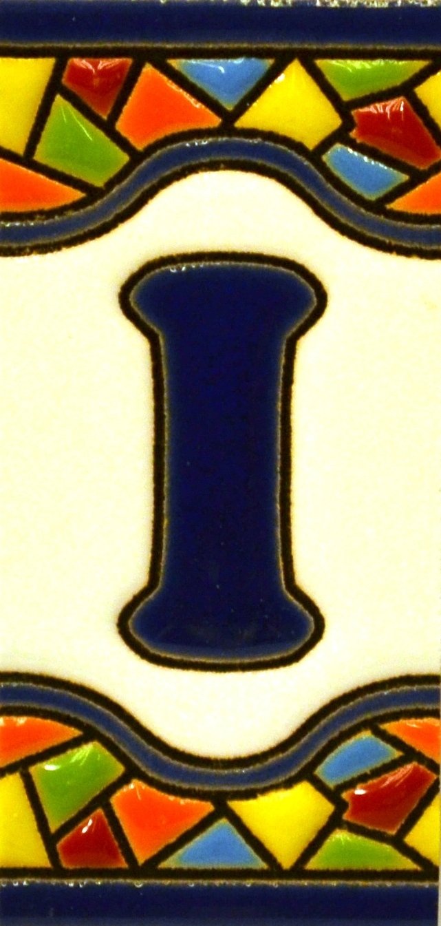 House letters 3 inch. Handpainted house letter tiles for signs, addresses and names. Address numbers for houses. House address numbers and letters. Design Design MOSAICO MINI 2,87" x 1,38" (LETTER I)