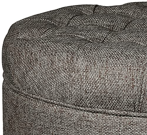 Homepop Home Decor | Button Tufted Woven Round Storage Ottoman | Ottoman with Storage for Living Room & Bedroom (Dark Gray) - Image 12