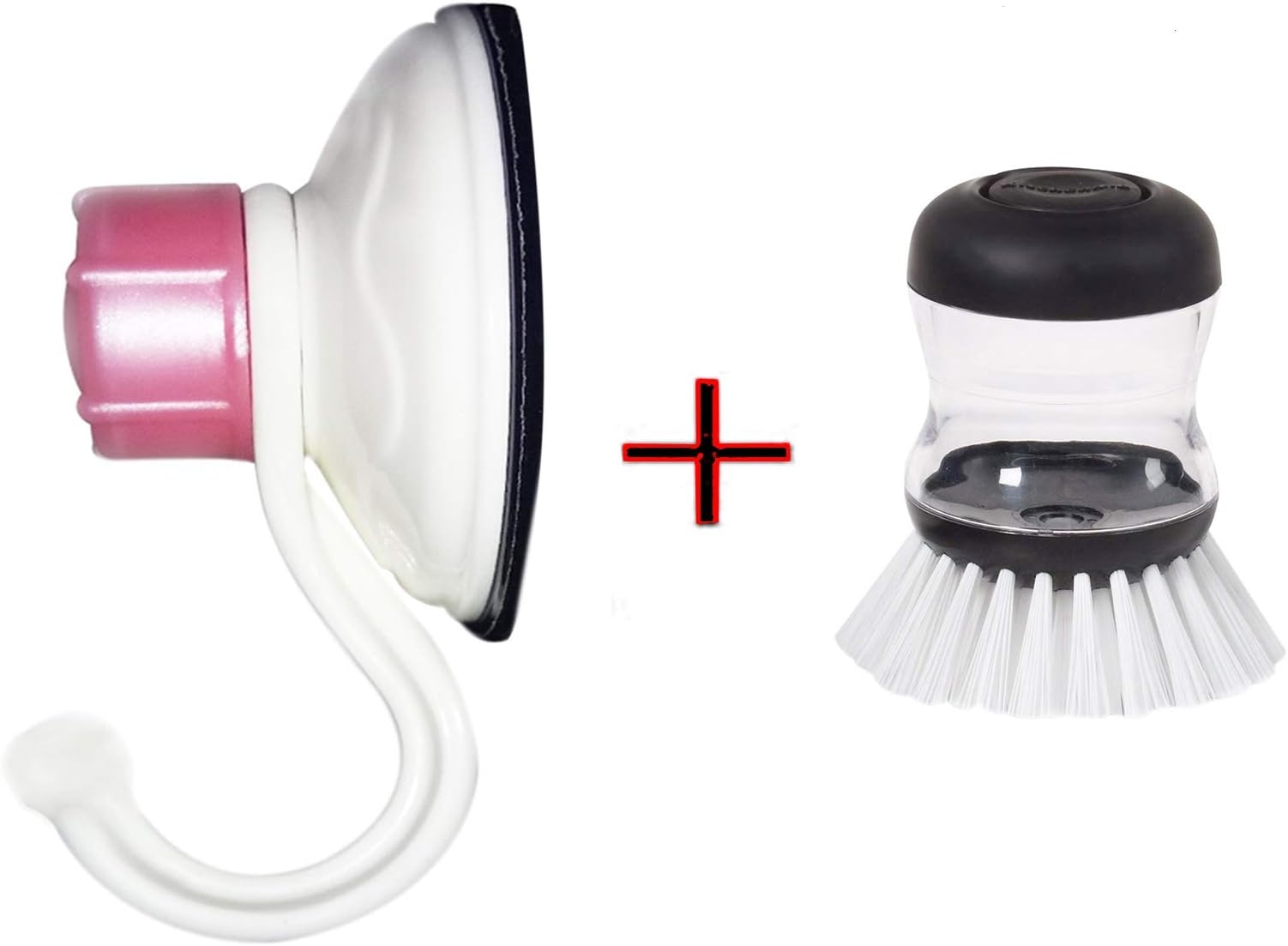 Rollyware Combo 6 Pieces All Purpose Suction Hook + Kitchen Sink Brush - Hanger - Powerful Screwable Vaccume Hook