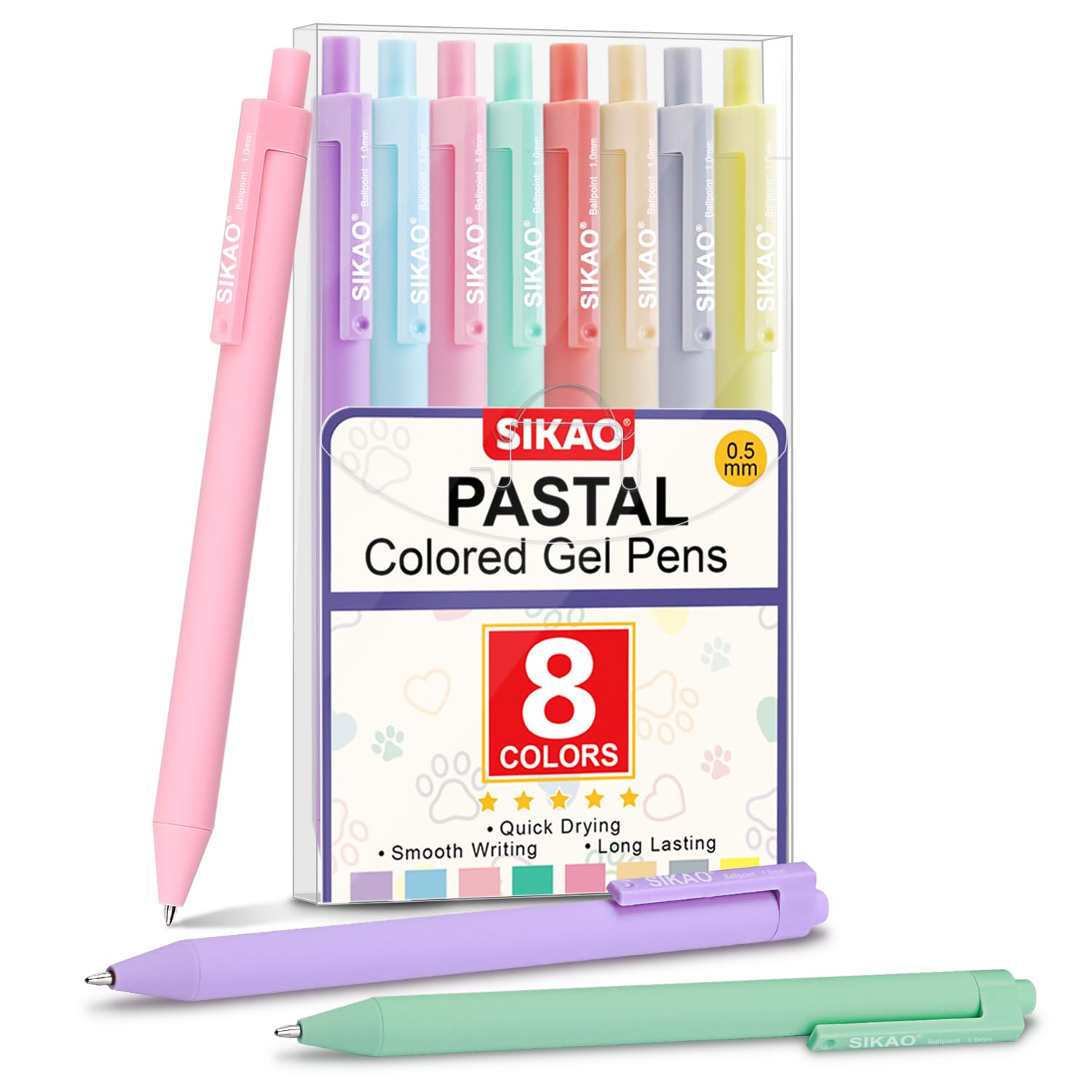 Sikao 8 Colored Gel Pens With Cool Matte Finish, Aesthetic and Cute Pens With Smooth Writing For Journaling And Bible Note Taking No Bleed Through, Drawing Pens (PASTAL 8 Colors)