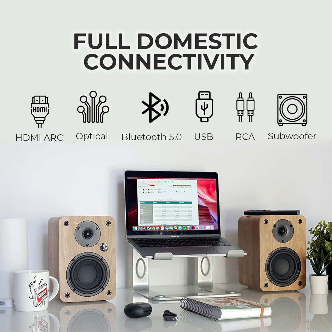 VULKKANO A4 ARC Aktivlautsprecher mit 4" Woofer, Bluetooth 5.0, HDMI ARC, Optica, RCA, USB, mit Subwoofer-Ausgang, Regallautsprecher mit elegantem Design, Schwarz 4