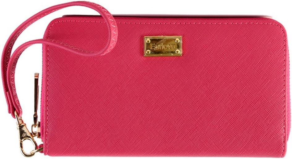 Eurlove Women Leather Credit Card Wallets to Organize Your Cash,Passport,Card,and Phone with Removable Wristlet Strap,Zipper Clutch Purse