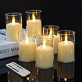 Kuandawei 6 Pack Flickering Flameless Votive Candles with Timer and Remote, Battery Operated Long Lasting 300+ Hours, Small Pillar LED Fake Candles for Wedding Home Decor, Acrylic Shell, 2" x 3"