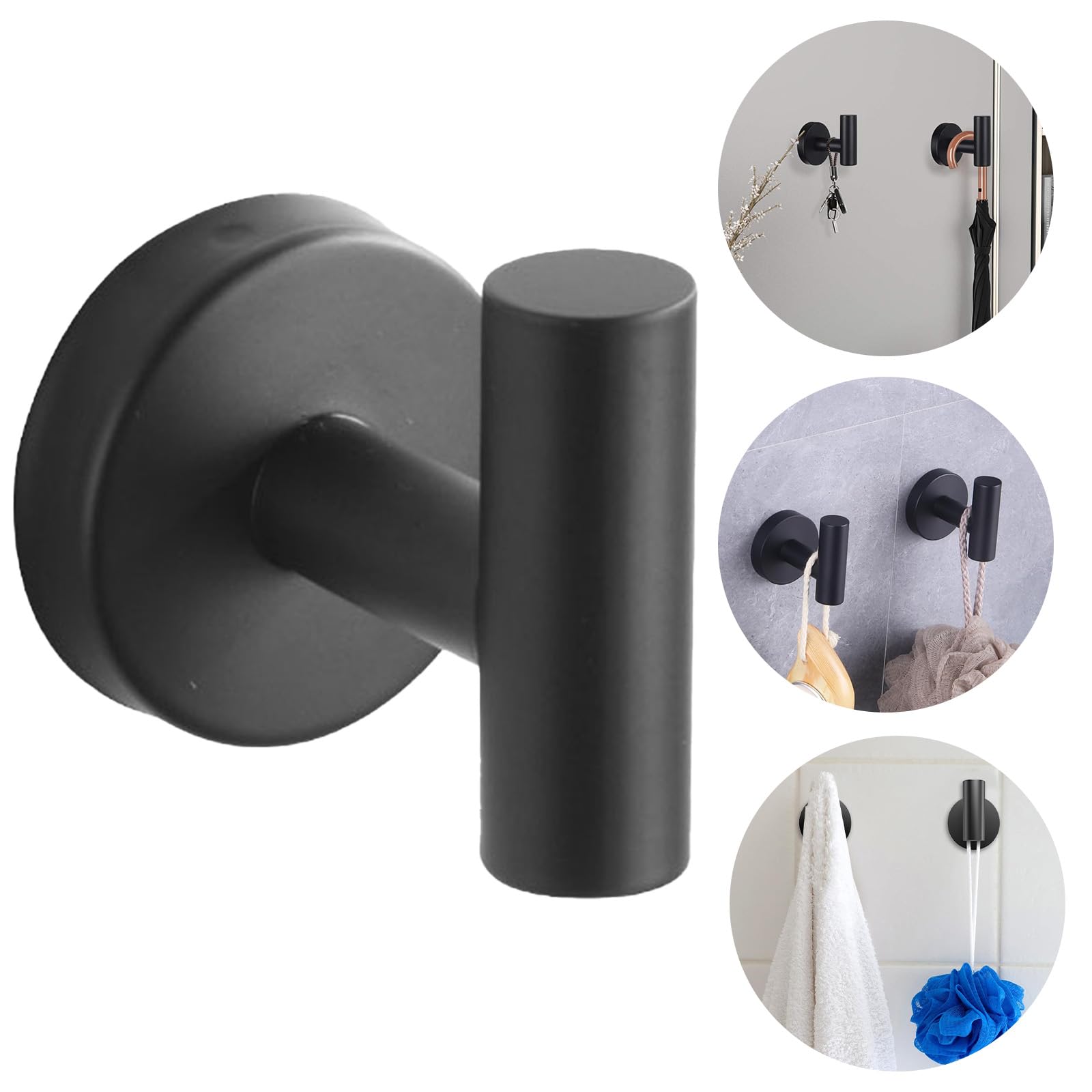 Boxonly Heavy Duty No-Drill Stainless Steel Suction Cup Coat Hook – Bathroom and Kitchen Towel Hooks, Black – Strong Suction Hold, Removable, Up to 5kg Capacity, Modern Minimalist Design