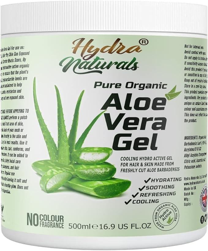 Hydra Naturals 100% Pure Organic Aloe Vera Gel 500ml Freshly Cut Aloe