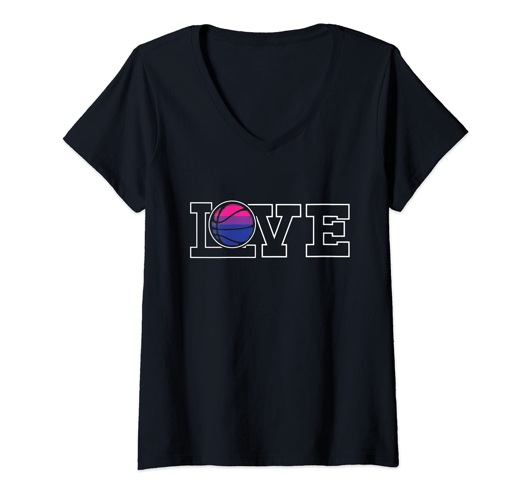 Womens Love Basketball LGBT-Q Bisexual Pride Sport Fan Player Ally V-Neck T-Shirt