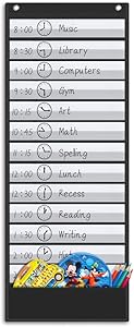 ZKOO Daily Schedule Pocket Chart, School Smart Pocket Chart with 18 Blank Double-Sided Reusable Cards, Teaching Scheduling Pocket Charts for Classroom 13+1 Pocket (Black)