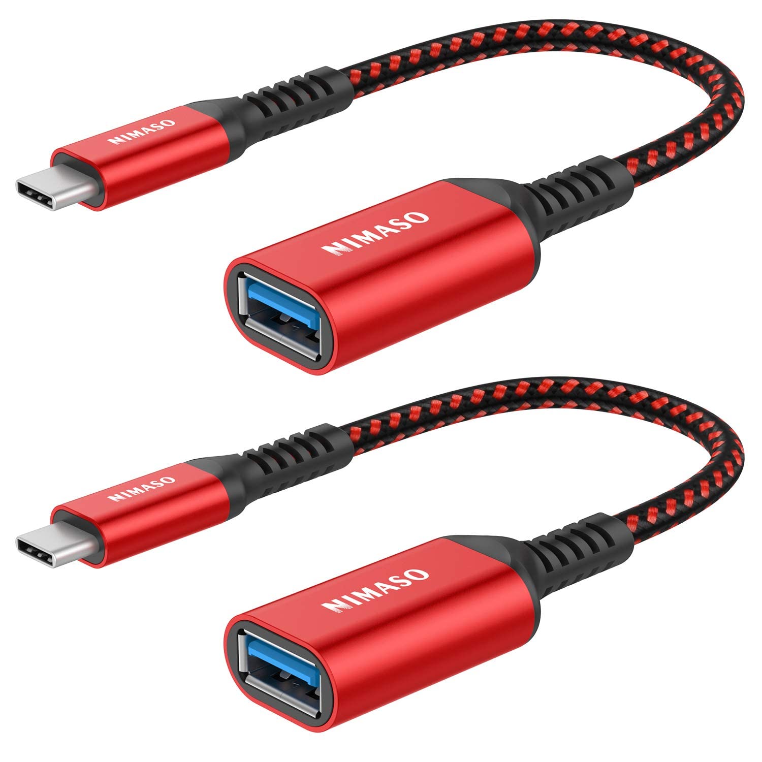 NIMASO USB C to USB 3.1 Adapter 2 Pack,OTG Cable Type C Male to USB Female OTG Adaptor Compatible with iPhone 15,MacBook 2018,iPad Pro, Samsung Galaxy S23/S22/A53, Huawei P60/P50,Google Pixel-Red
