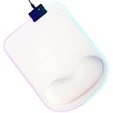 RGB LED Wrist Support Mouse Pad with 13 Lighting Modes, Anti-Slip Rubber Base, Pain Relief Ergonomic Gaming/Office/Home Mouse Pad, 11.8 x 8.5 in (White)