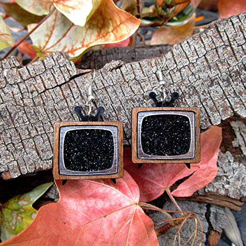 Nostalgic Mod CRT Static Screen TV Statement Dangle Earrings, Classic Television Jewelry - Thumbnail 4