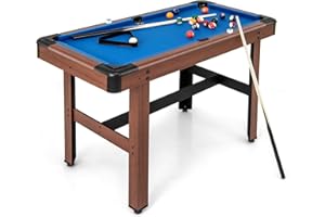 GYMAX Pool Table, 48 Inch Wooden Billiard Tables with 16 Balls, 2 Cue Sticks, 2 Chalks and Brush, Snooker Table Mini Pool Tab