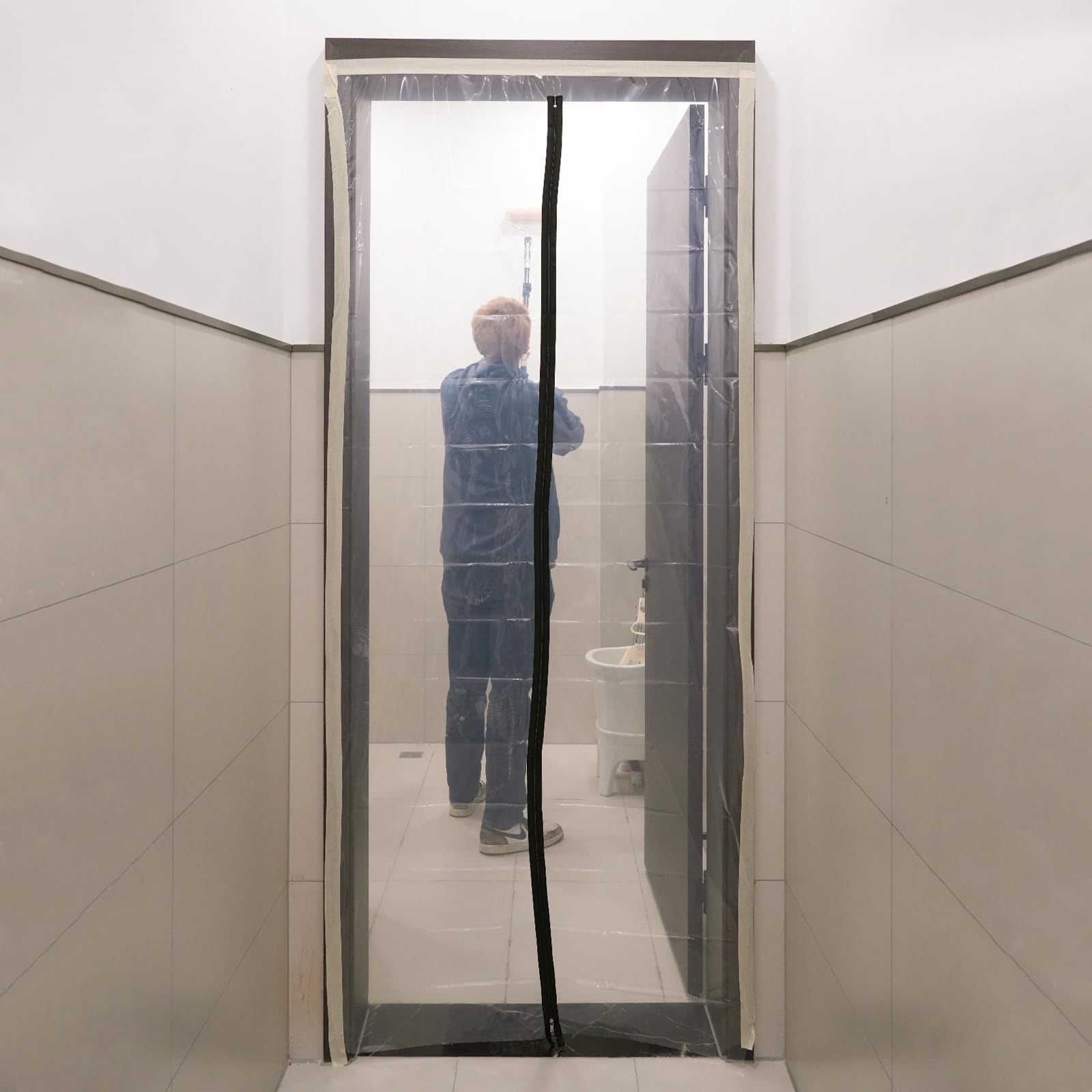 ROLLINGDOG Door Covers Dust Barrier with Zip Cut to Size - Construction Plastic Drop Cloth Zipper Door for Wall and Room Temporary Painting Protection