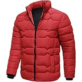 HOOD CREW Mens Puffer Jackets Lightweight Warm Winter Coats Stand Collar Full Zip Windproof Insulated Jacket