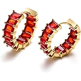 Mesovor Gold Cubic Zirconia Hoop Earrings for Women Trendy, 18K Gold Plated Huggie Hoops Earrings | Green Black Red Stones Earrings Jewelry Gifts
