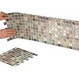 Collections Etc Multi-Colored Adhesive Mosaic Backsplash Tiles for Kitchen and Bathroom - Set of 6, Brown Multi