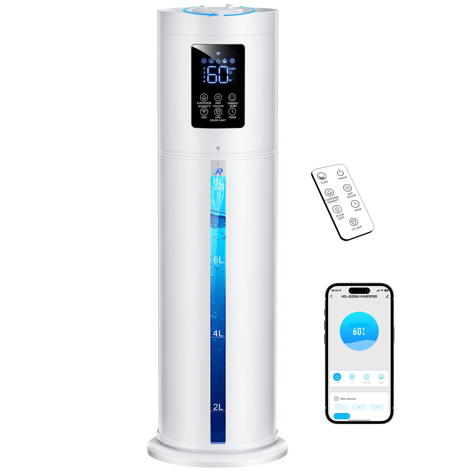Photo 1 of 2.1Gal/8L Smart Humidifier Large Room, Top Fill Humidifiers for Bedroom with Diffuser, 7 Color Lights,16H Timer, Auto Mode, APP Remote Control, 4 Levels Cool Mist Air Humidifier for Plants Home Office