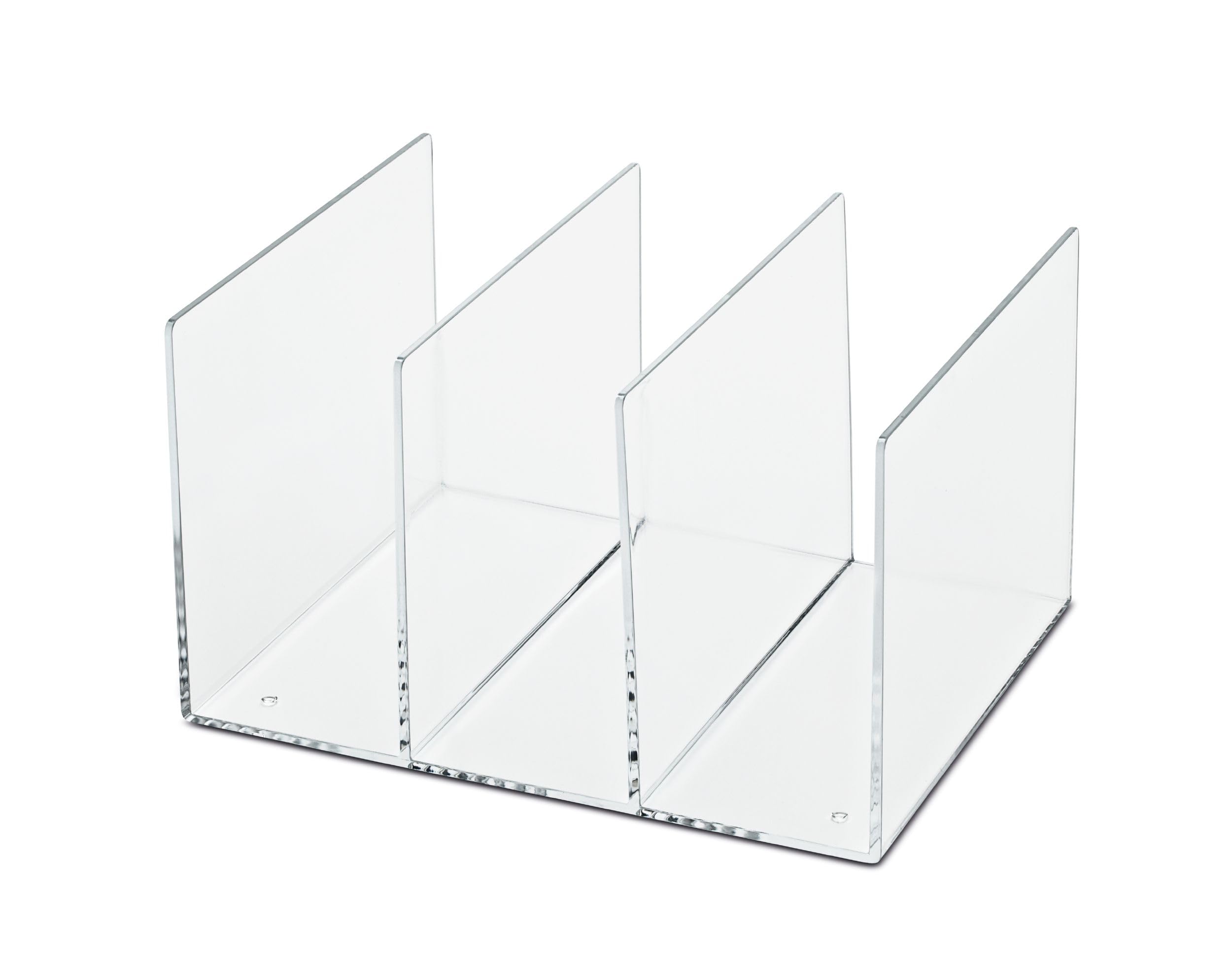 Maul Acrylic Catalogue File 27 x 20.8 x 15.8 cm | Magazine File with 3 Compartments | Magazine Rack for Catalogue, Notebook and Magazines | Ideal for Desk, Shelf and Office | Transparent