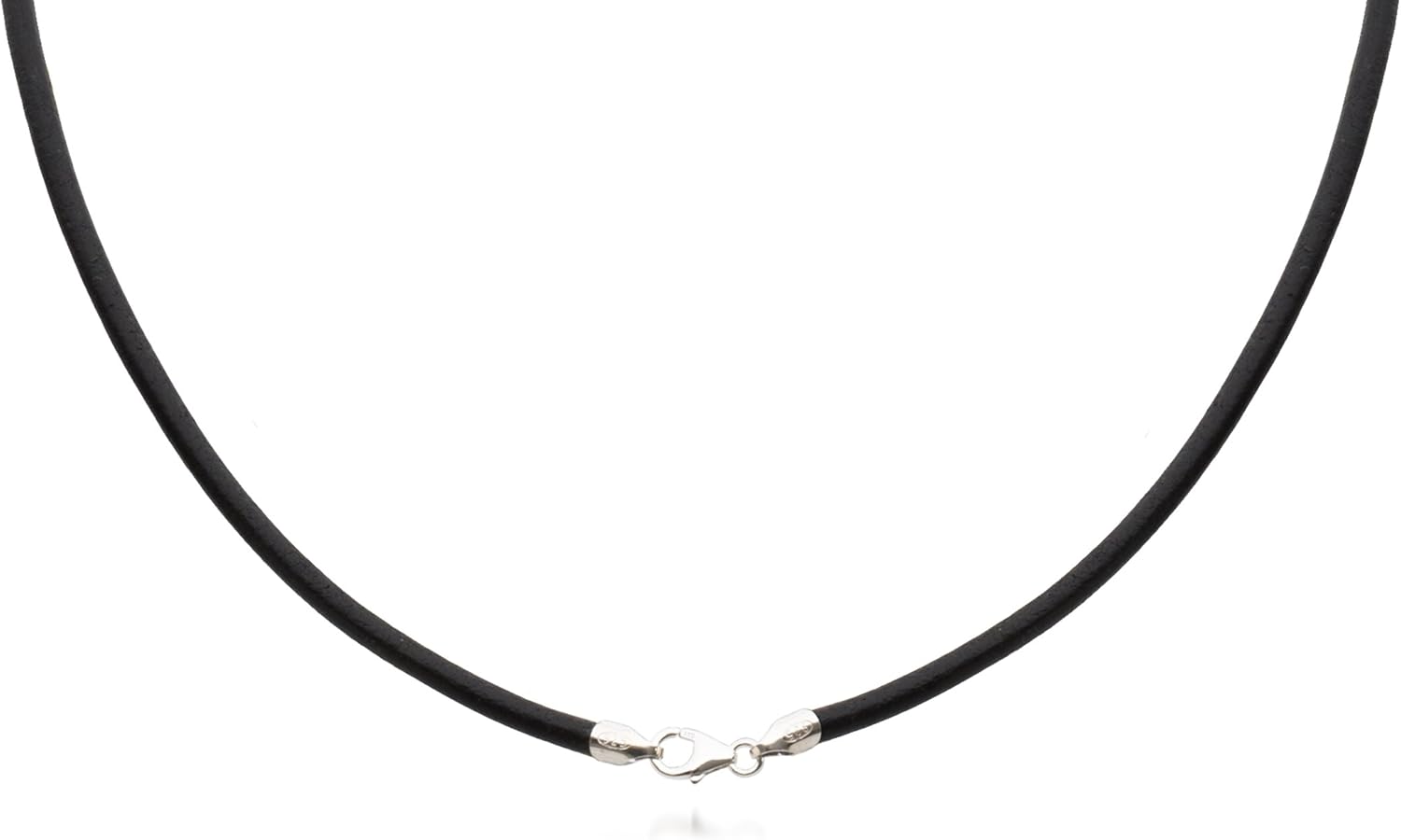 2mm Black Round Leather Necklace with Sterling Silver Clasp (19