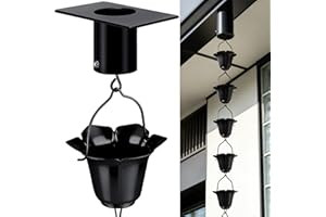 Tfro & Cile Rain Chain Black Gutter Downspout Catcher, Outside Water Diverter, 8 1/2 Feet Long