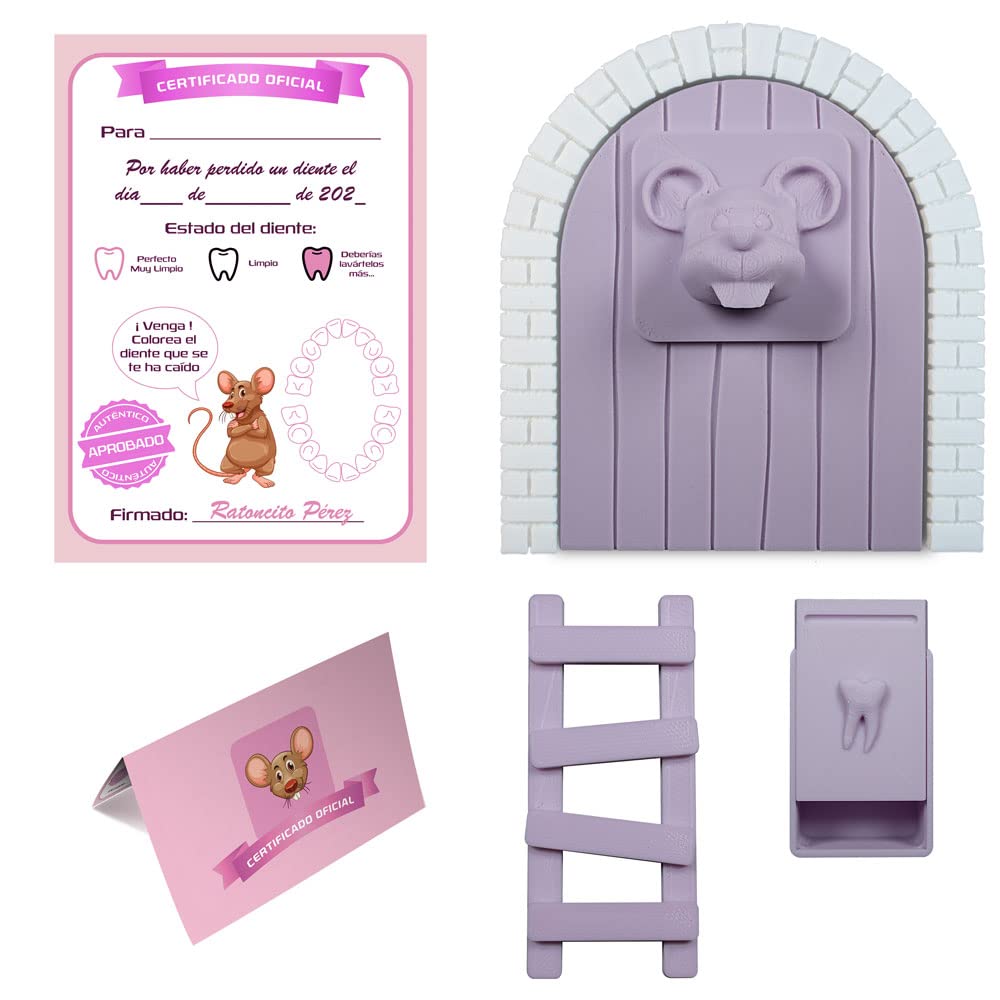 Myfuturshop® Magic Door, Teeth Box, Ladder, 4 Clean Tooth Certificates, Original Gift for Boys and Girls. (Pastel Purple)