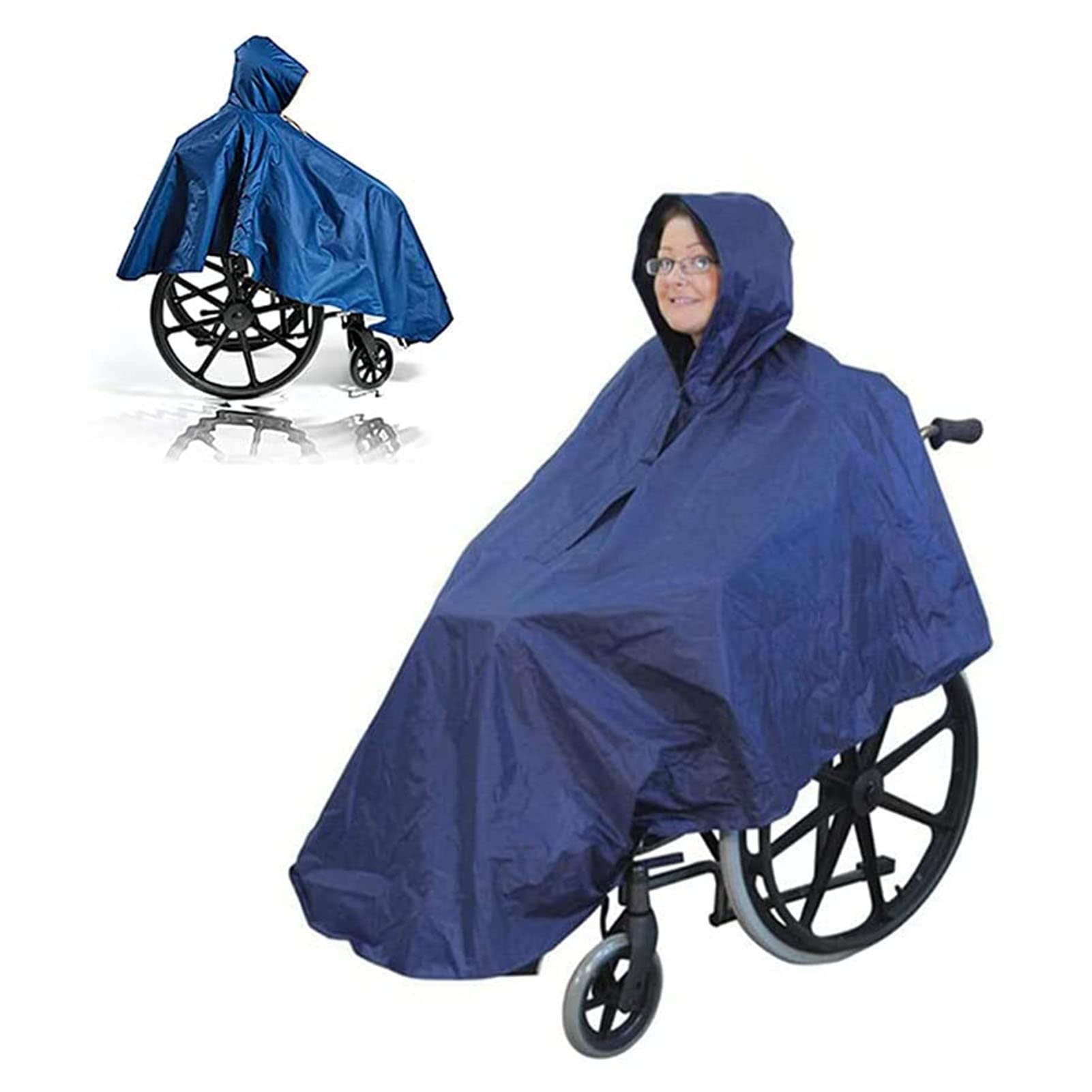SXHHBB Windproof Wheelchair Cover, Wheelchair Rain Poncho Coat Adult Elderly Seniors Wheelchair Cape Poncho Cover Soft Hooded Wheelchair Rain Coat, blue