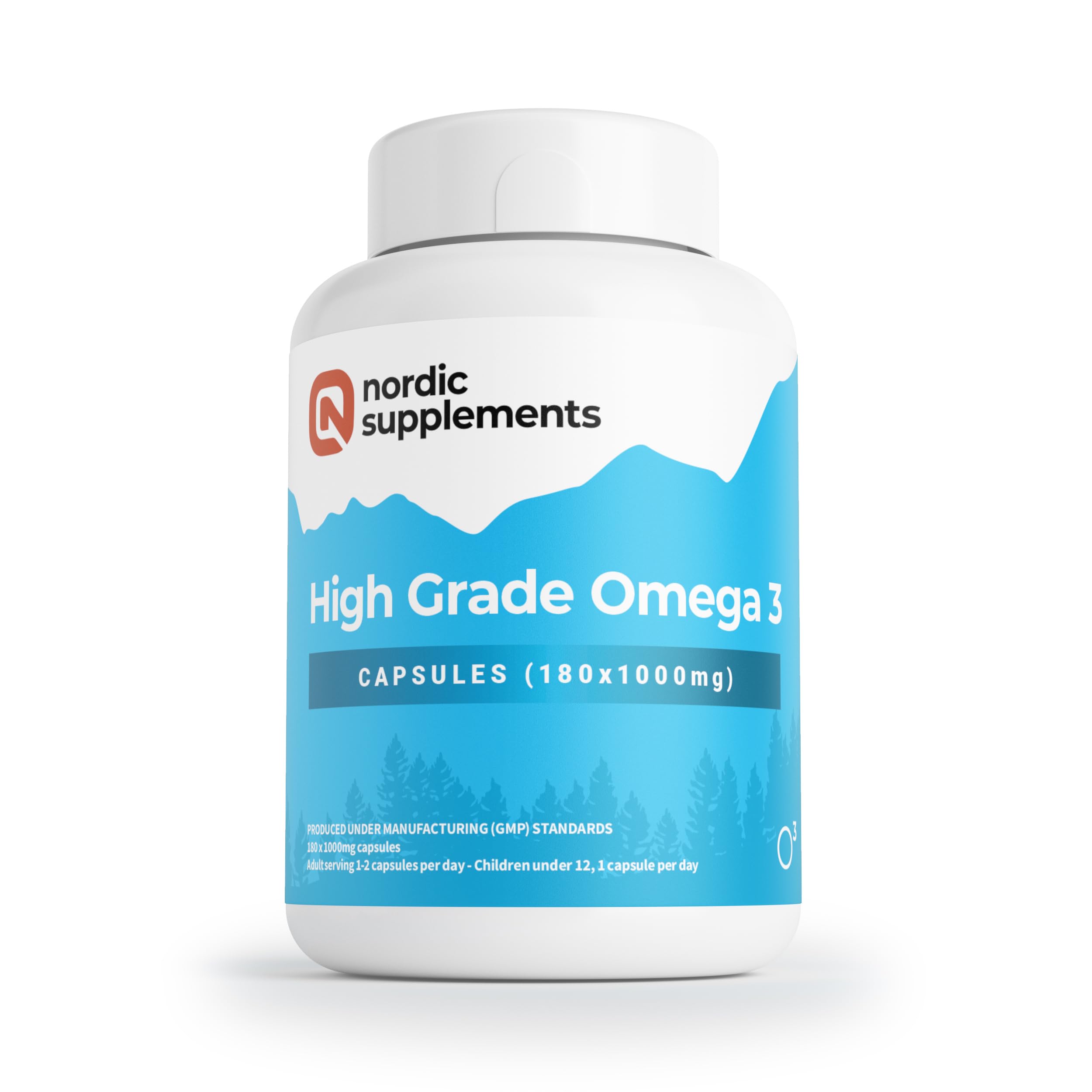 Nordic Supplements High Strength Pharmaceutical Grade Omega 3 Fish Oil 1000mg Capsules - Pot of 180 Capsules