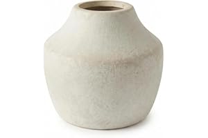Sawoake Rustic Vintage Off-WhiteTerracotta Pot, 5.3 Inch Aged Ceramic Vase for Dried/Fresh Flowers, Handcrafted Round Planter