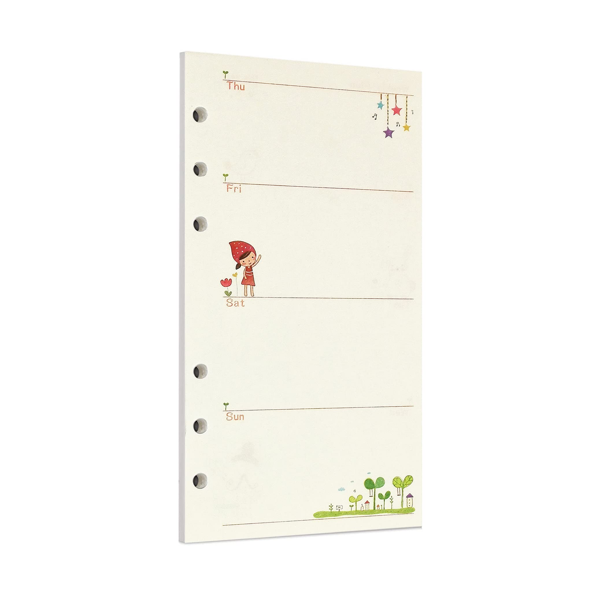 Zelten 45 Sheets 90 Pages Colorful Loose Leaf Punched Paper Refills Paper for 6 Hole Binder Personal Organizer Diary Notebook Refillable Planner (A6, Fairy Tale Weekly Planner)